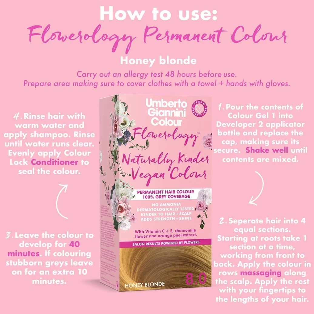 Flowerology Vegan Colour Honey Blonde 8.0 3 Flowerology Vegan Colour Honey Blonde 8.0 - Afbeelding 3